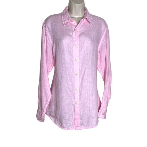 Flax Tops - Flax Pink Linen Button Up Shirt Size S Fits 4-6 Collared Long Sleeve Lagenlook